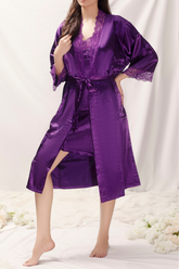 Ladybeela twilight whisper laced silk fabric inner gown with long gown 2 piece bridal night wear set