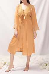 Ladybeela beela silk and dream Laced and buttoned inner gown and long outer gown 2 piece bridal set night wear"