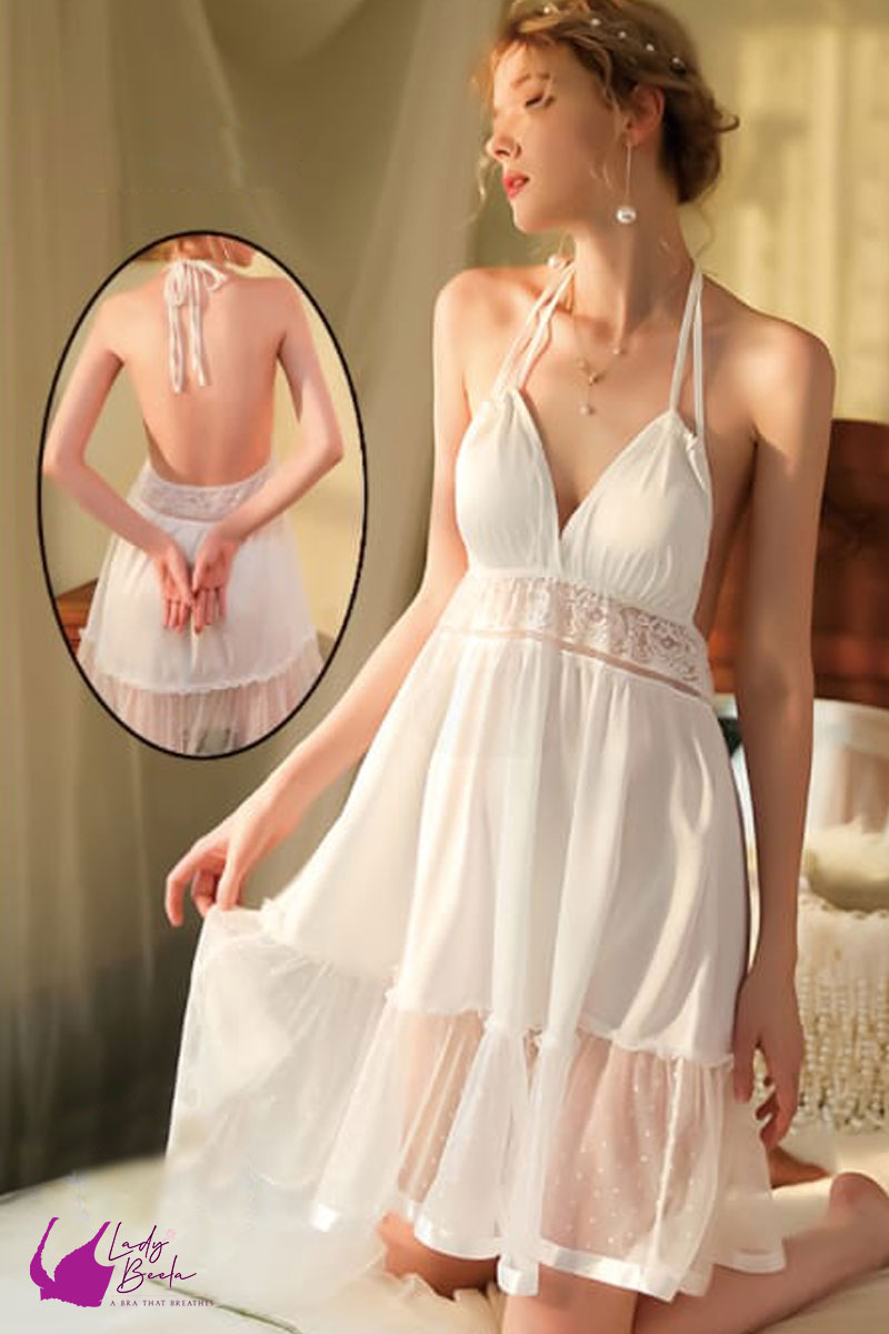 Lady Beela Cozy Cutie Silk & Pearl Laced With G-String Nighty