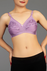 Light Purple - Lady Beela wire free non padded double layered full cup net bra.