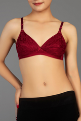 Maroon - Lady Beela wire free non padded double layered full cup net bra.