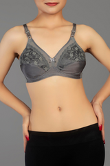 Grey - Lady Beela wire free non padded double layered full cup net bra.