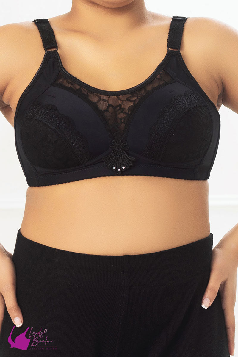 Lady Beela Light Padded half laced cut and sew cups laced cleavage full coverage Wire-Free Minimizer bra