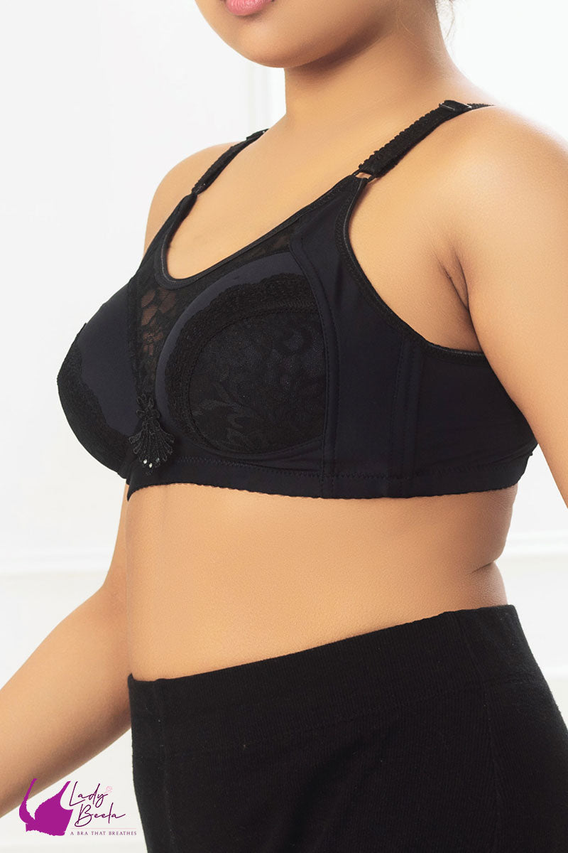 Lady Beela Light Padded half laced cut and sew cups laced cleavage full coverage Wire-Free Minimizer bra