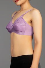 Light Purple - Lady Beela wire free non padded double layered full cup net bra.