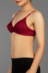 Maroon - Lady Beela wire free non padded double layered full cup net bra.