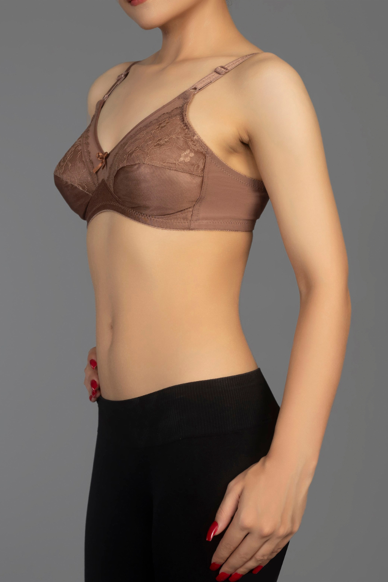 Light Brown - Lady Beela wire free non padded double layered full cup net bra.