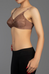 Light Brown - Lady Beela wire free non padded double layered full cup net bra.