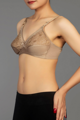 Skin Brown - Lady Beela wire free non padded double layered full cup net bra.