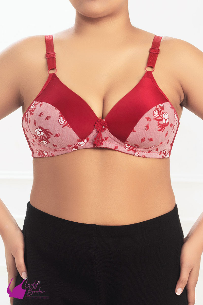 Lady Beela Full Coverage Premium Soft Half Embroidered Light Padded Wire-Free Bra