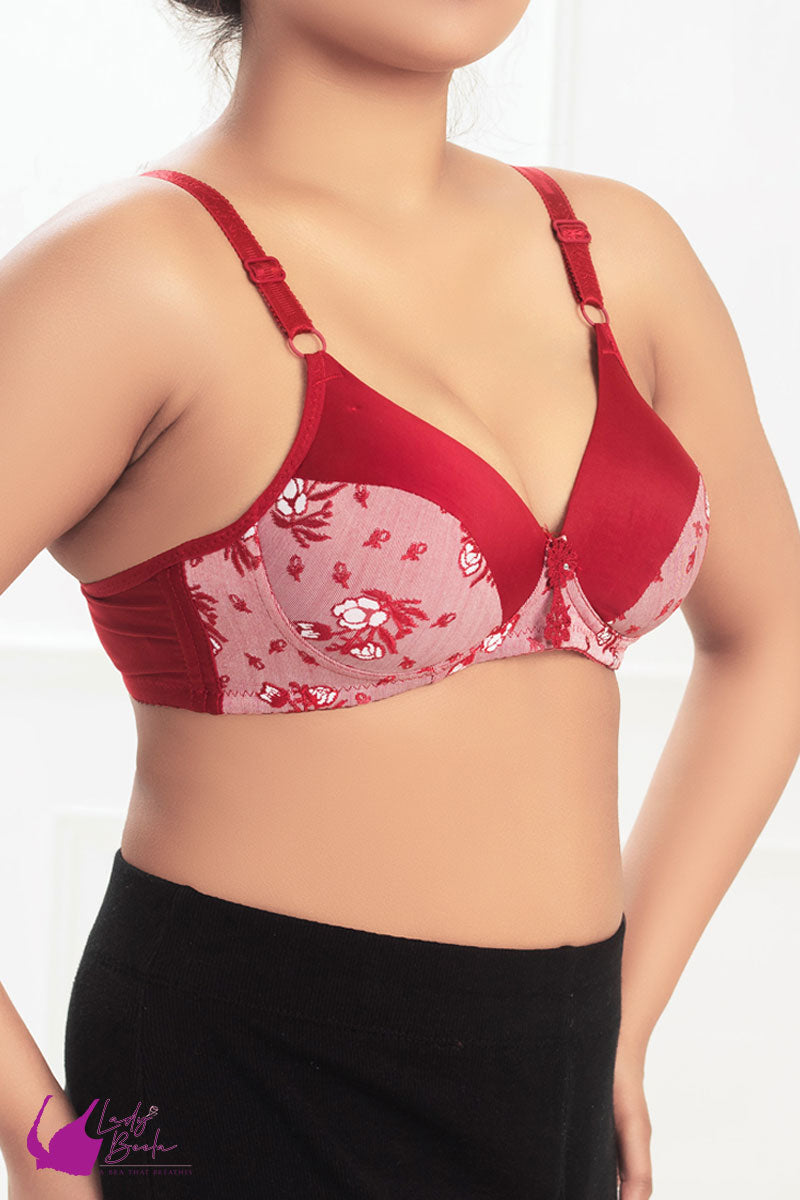 Lady Beela Full Coverage Premium Soft Half Embroidered Light Padded Wire-Free Bra