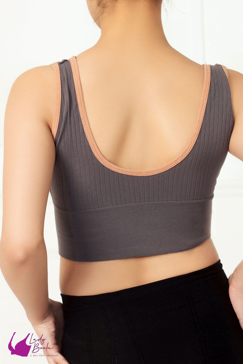 Lady Beela Light Padded Front Zipper Wide Stretchable Waist Full Sides & Back Coverage Sports Bra