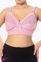 Lady beela Full Coverage Wire-Free Non-Padded Half Cup Embroidered Stretchable Waist Band Cotton Bra