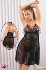 Lady Beela Barbie Soft Laced Net With G-String Nighty